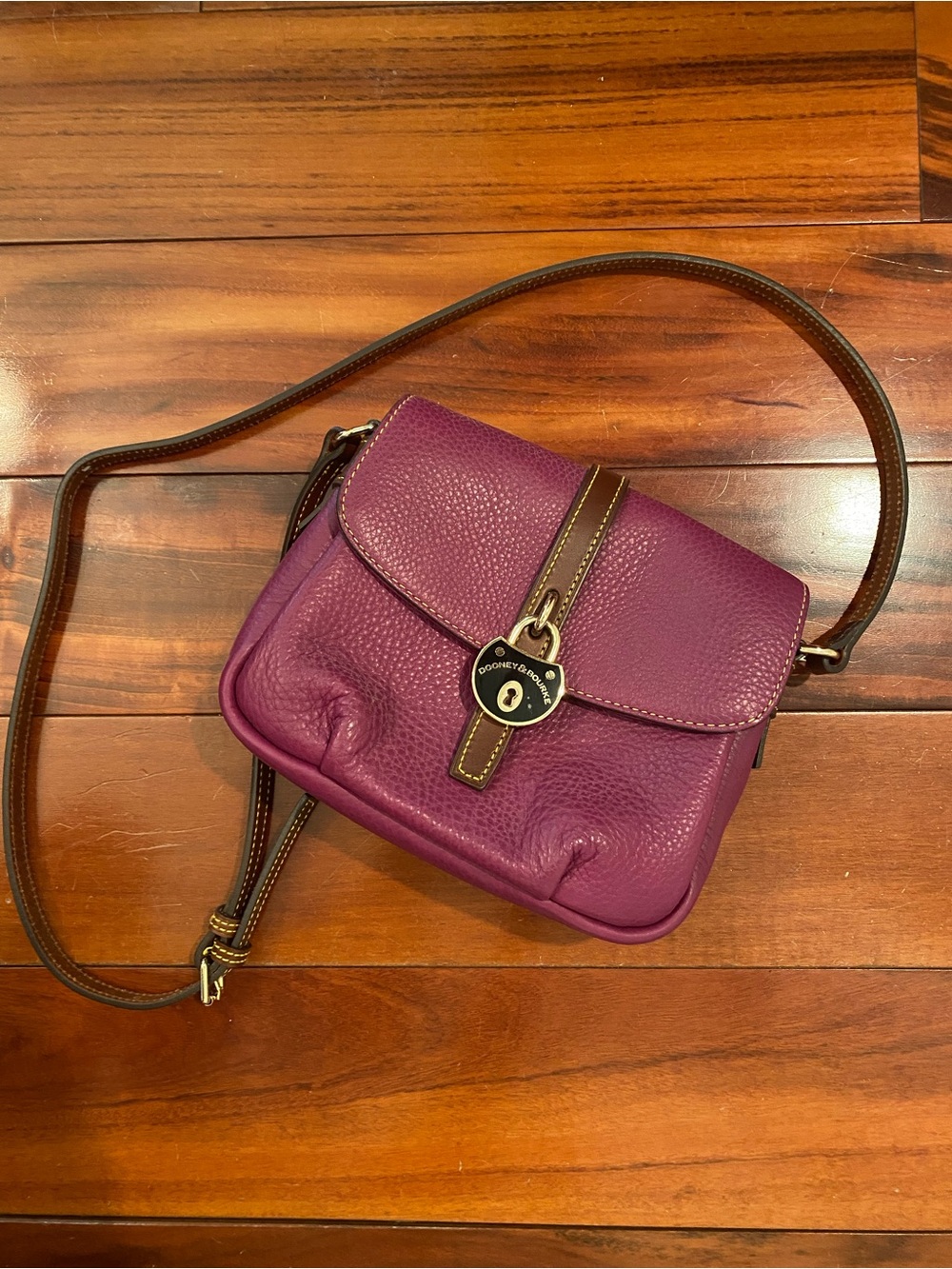 Dooney & Bourke Purple Leather Crossbody Bag with Lock Embellishment